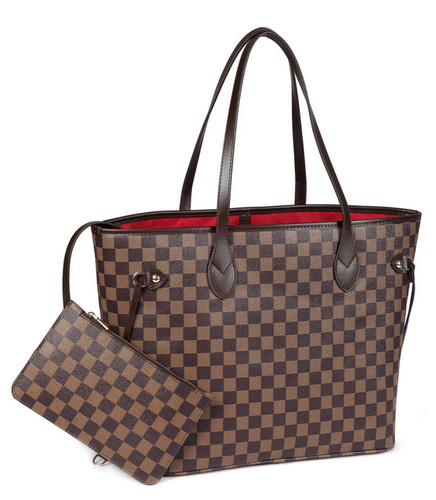Brown checkered tote shoulder - brown,